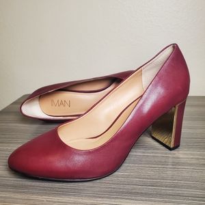 IMAN Platinum Genuine Leather Power Pump Comfort Insole Sangria - Size 10